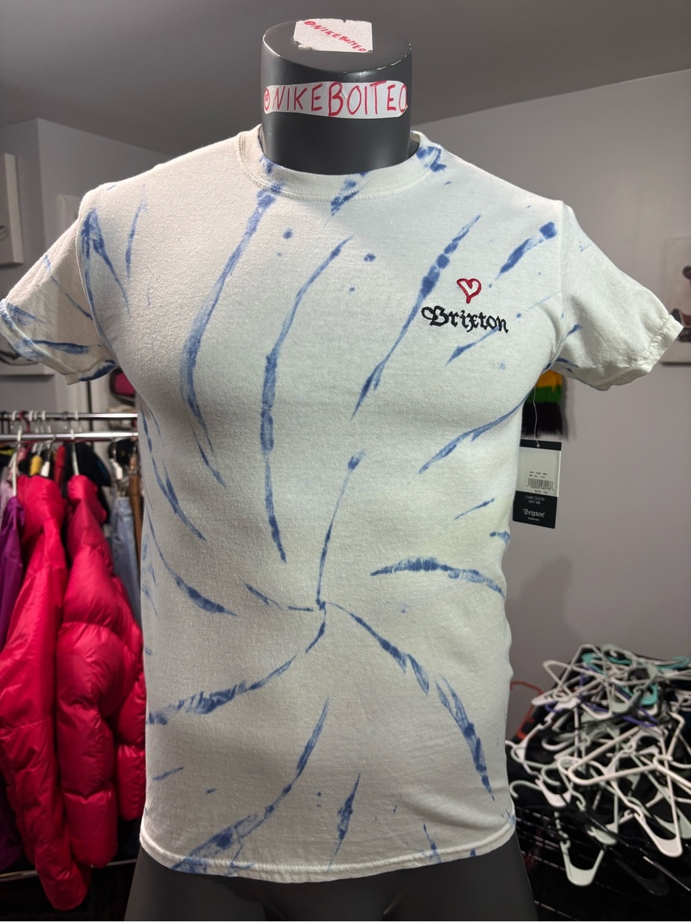 Brixton Men's White & Blue Tie-Dye Crewneck T-Shirt